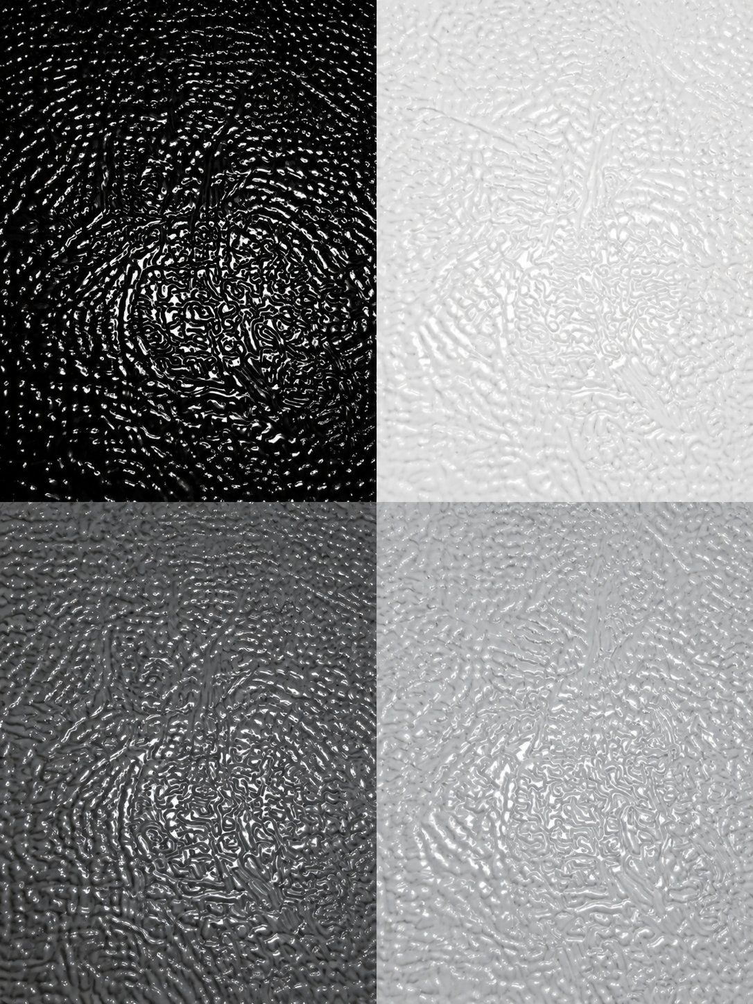 Orange-peel embossed prepainted steel in black, white and grey